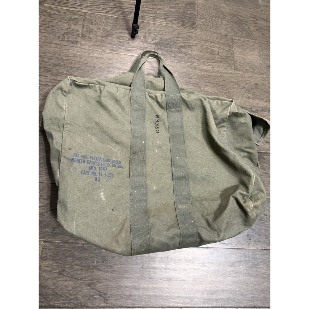 Vintage Army Kit Flyer Bag Sage Green 1967 Large Pioneer Canvas Duffle Bag
